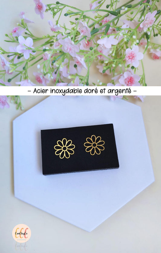 Breloques cadres fleurs 20 mm en acier inoxydable pour la fabrication de bijoux, doré et argenté - 2 pièces