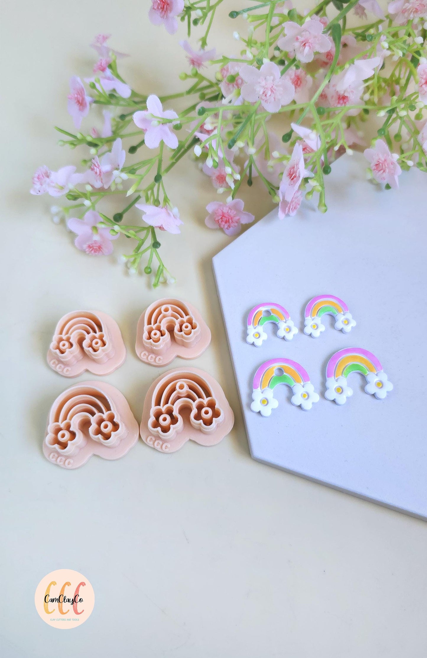 Emporte-pièces 3D en forme d'arc-en-ciel fleurs pour la fabrication de bijoux en argile polymère, créoles interchangeables, pampilles