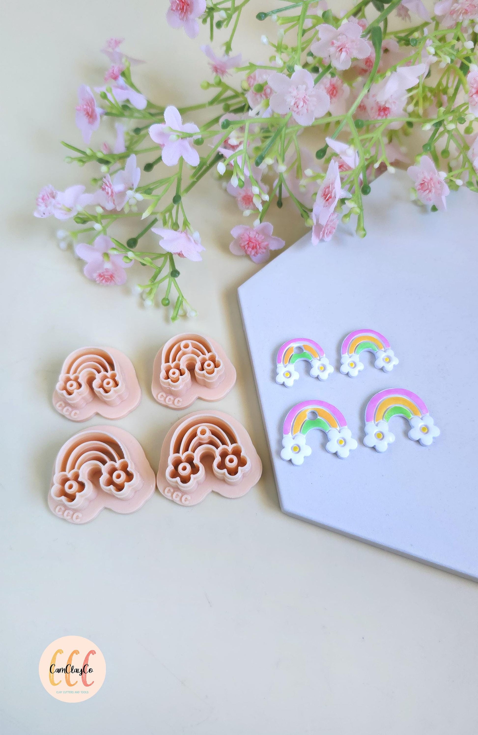 Emporte-pièces 3D en forme d'arc-en-ciel fleurs pour la fabrication de bijoux en argile polymère, créoles interchangeables, pampilles