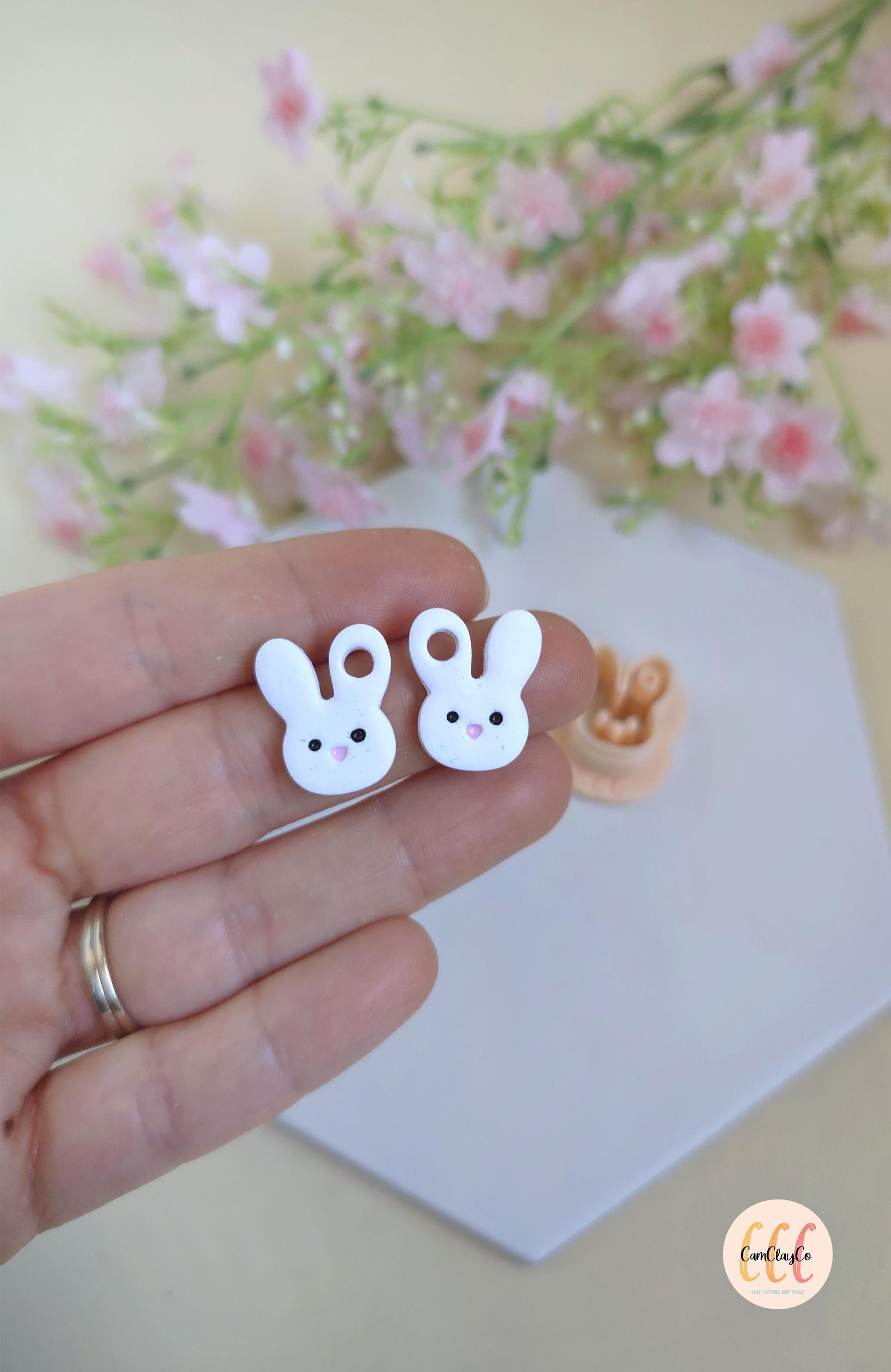 Emporte-pièces 3D en forme de têtes de lapins pour la fabrication de bijoux en argile polymère, créoles interchangeables, pampilles
