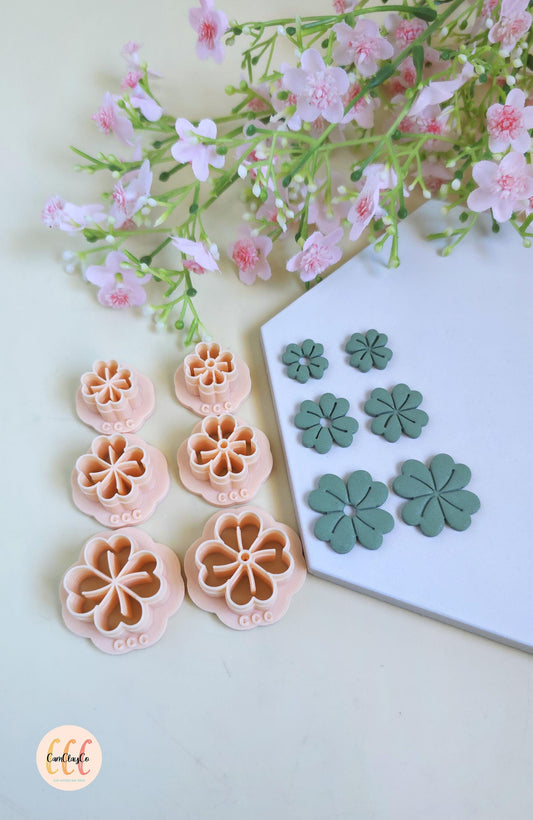 Emporte-pièces trèfles 4 feuilles détails intérieurs pour la fabrication de bijoux en argile polymère, créoles interchangeables, pampilles