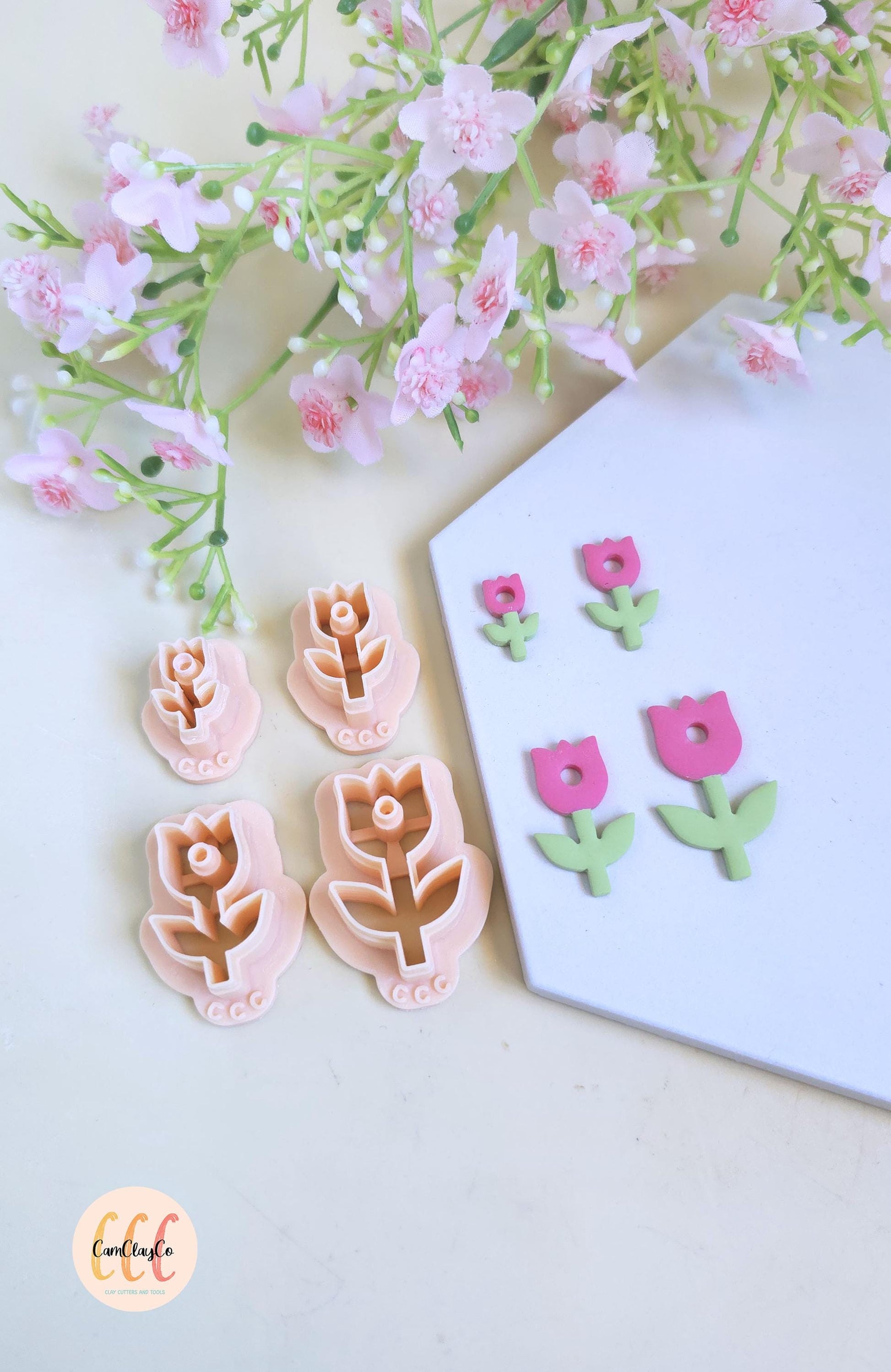 Emporte-pièces 3D tulipes tiges avec trous pour la fabrication de bijoux en argile polymère, pampilles, créoles interchangeables