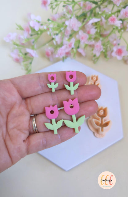 Emporte-pièces 3D tulipes tiges avec trous pour la fabrication de bijoux en argile polymère, pampilles, créoles interchangeables