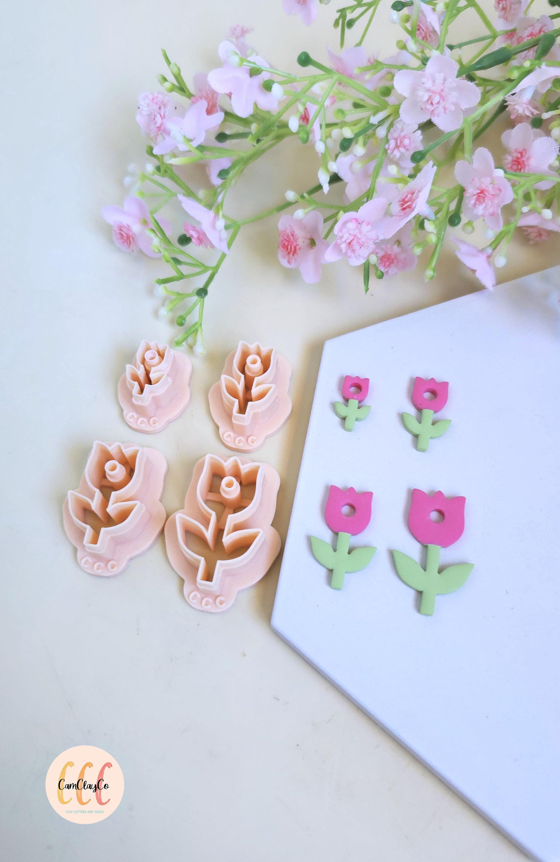 Emporte-pièces 3D tulipes tiges avec trous pour la fabrication de bijoux en argile polymère, pampilles, créoles interchangeables