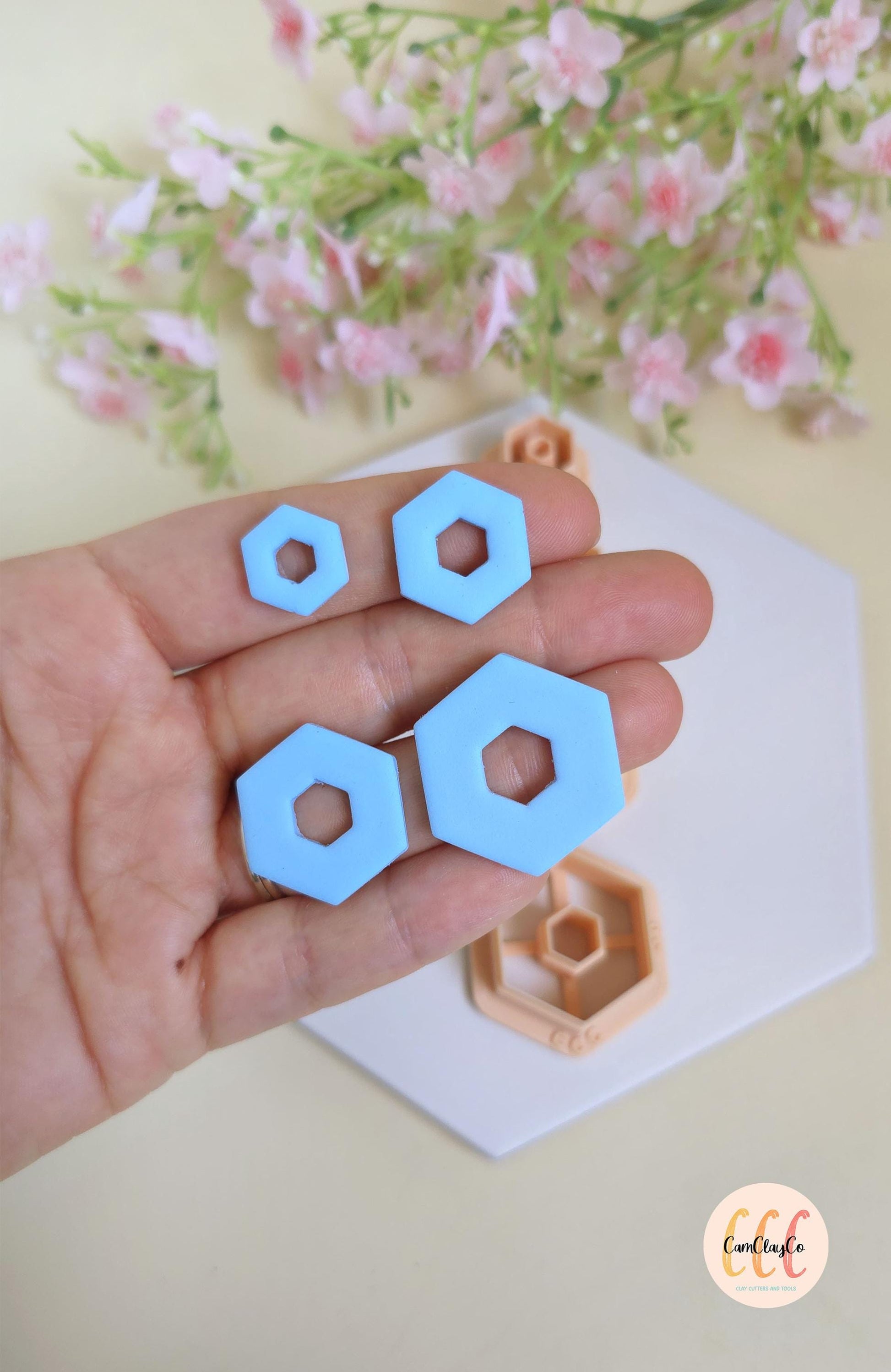 Emporte-pièces hexagones gros trous hexagones au centre pour fabrication de bijoux en argile polymère, créoles interchangeables, pampilles