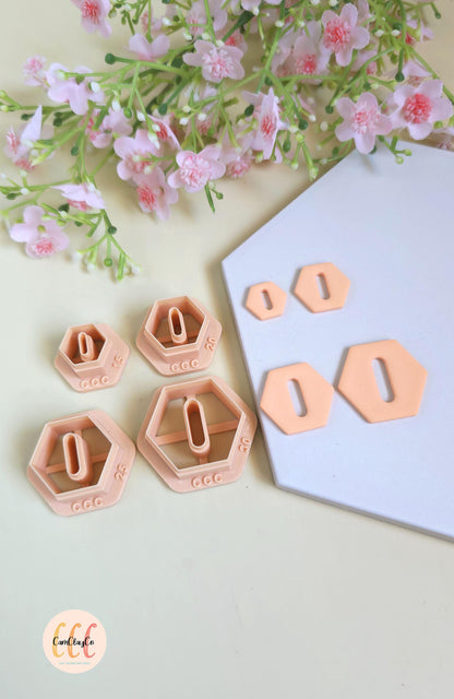Emporte-pièces hexagones plats avec trous ovales pour fabrication de bijoux en argile polymère, créoles interchangeables, pampilles