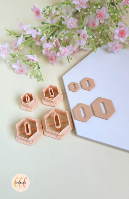 Emporte-pièces hexagones pointus avec trous ovales pour fabrication de bijoux en argile polymère, créoles interchangeables, pampilles