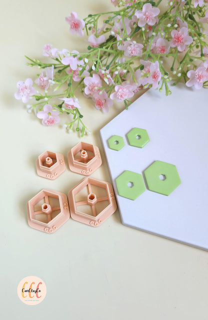 Emporte-pièces hexagones avec trous hexagones au centre pour fabrication de bijoux en argile polymère, créoles interchangeables, pampilles