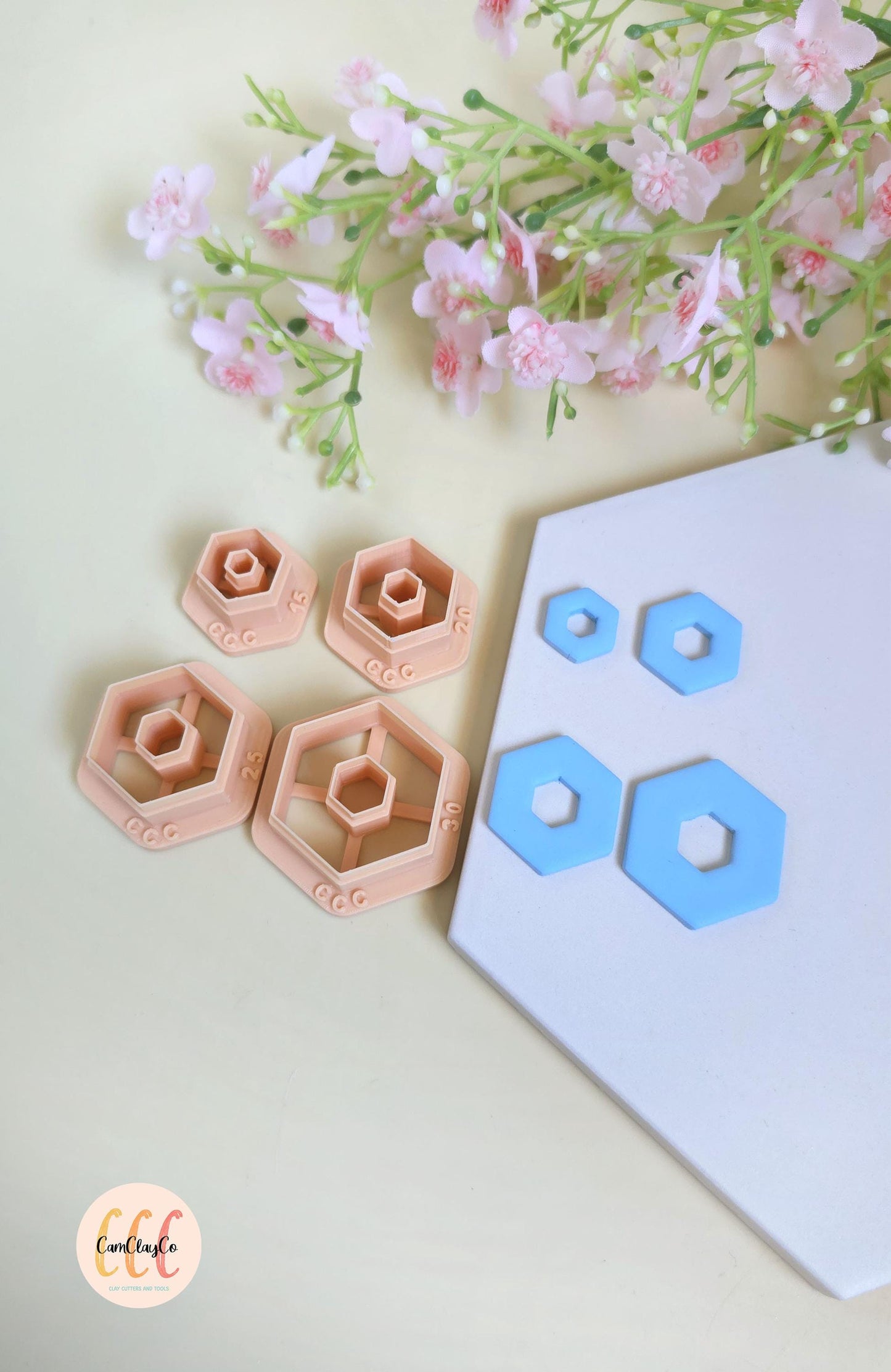 Emporte-pièces hexagones gros trous hexagones au centre pour fabrication de bijoux en argile polymère, créoles interchangeables, pampilles