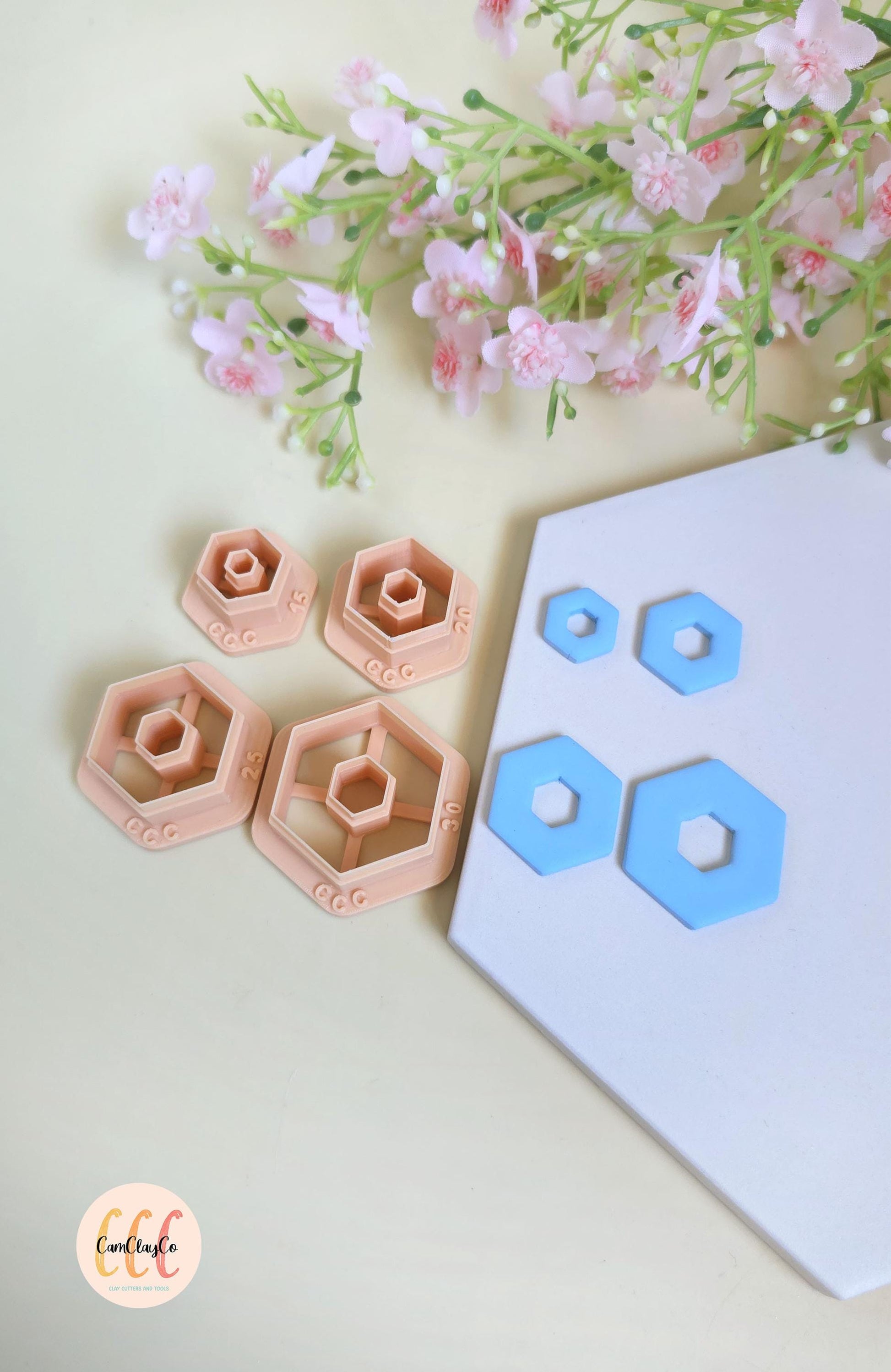 Emporte-pièces hexagones gros trous hexagones au centre pour fabrication de bijoux en argile polymère, créoles interchangeables, pampilles