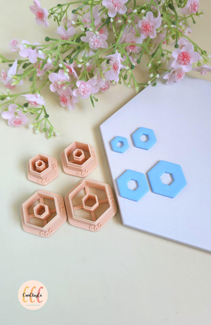 Emporte-pièces hexagones gros trous hexagones au centre pour fabrication de bijoux en argile polymère, créoles interchangeables, pampilles