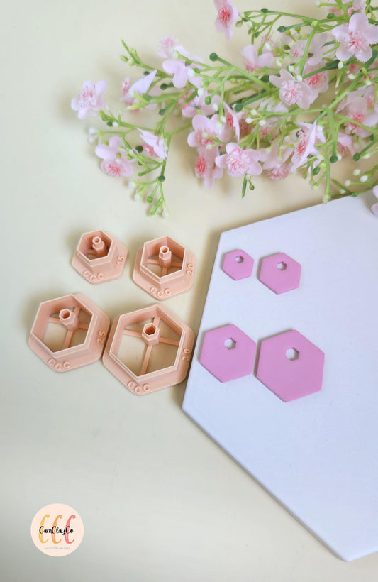 Emporte-pièces hexagones avec trous hexagones en haut pour fabrication de bijoux en argile polymère, créoles interchangeables, pampilles