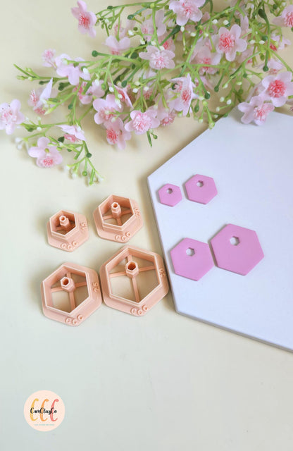 Emporte-pièces hexagones avec trous hexagones en haut pour fabrication de bijoux en argile polymère, créoles interchangeables, pampilles
