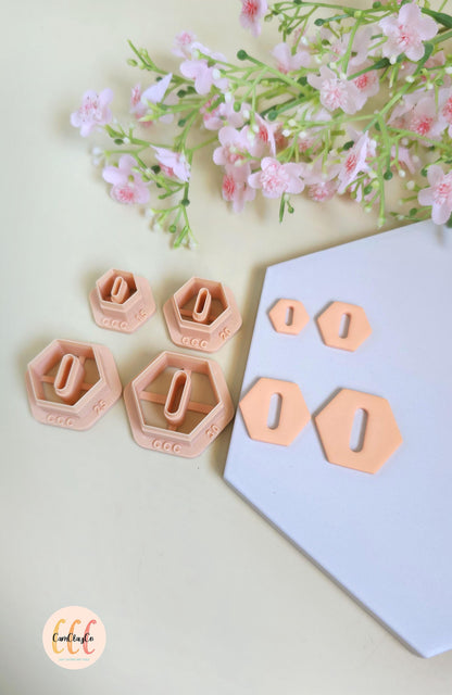 Emporte-pièces hexagones plats avec trous ovales pour fabrication de bijoux en argile polymère, créoles interchangeables, pampilles