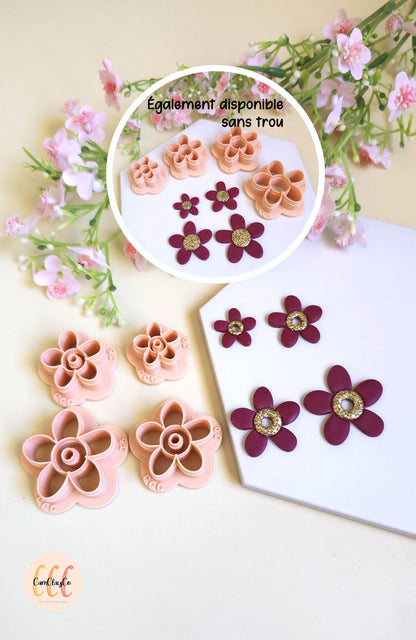 Emporte-pièces 3D fleurs organiques gros centre pour la fabrication de bijoux en argile polymère, créoles interchangeables, pampilles