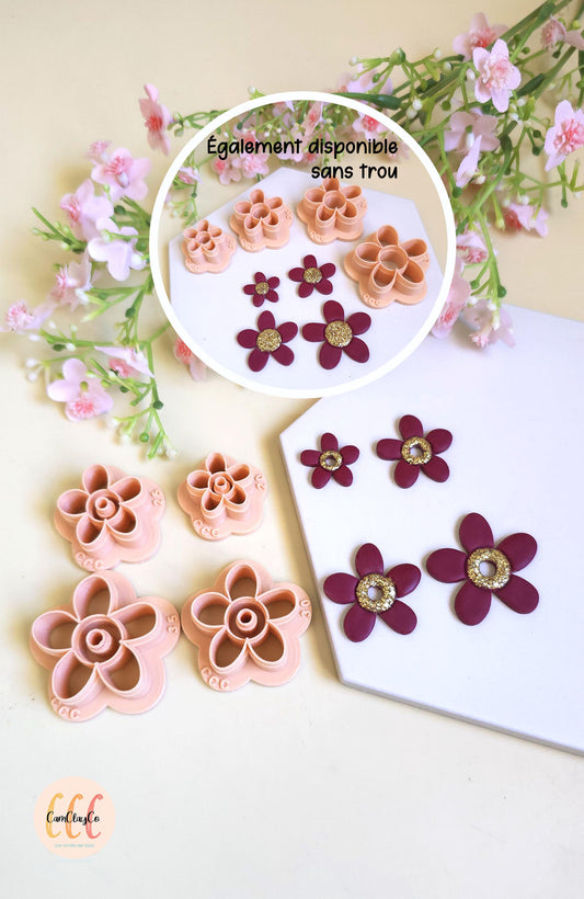 Emporte-pièces 3D fleurs organiques gros centre pour la fabrication de bijoux en argile polymère, créoles interchangeables, pampilles