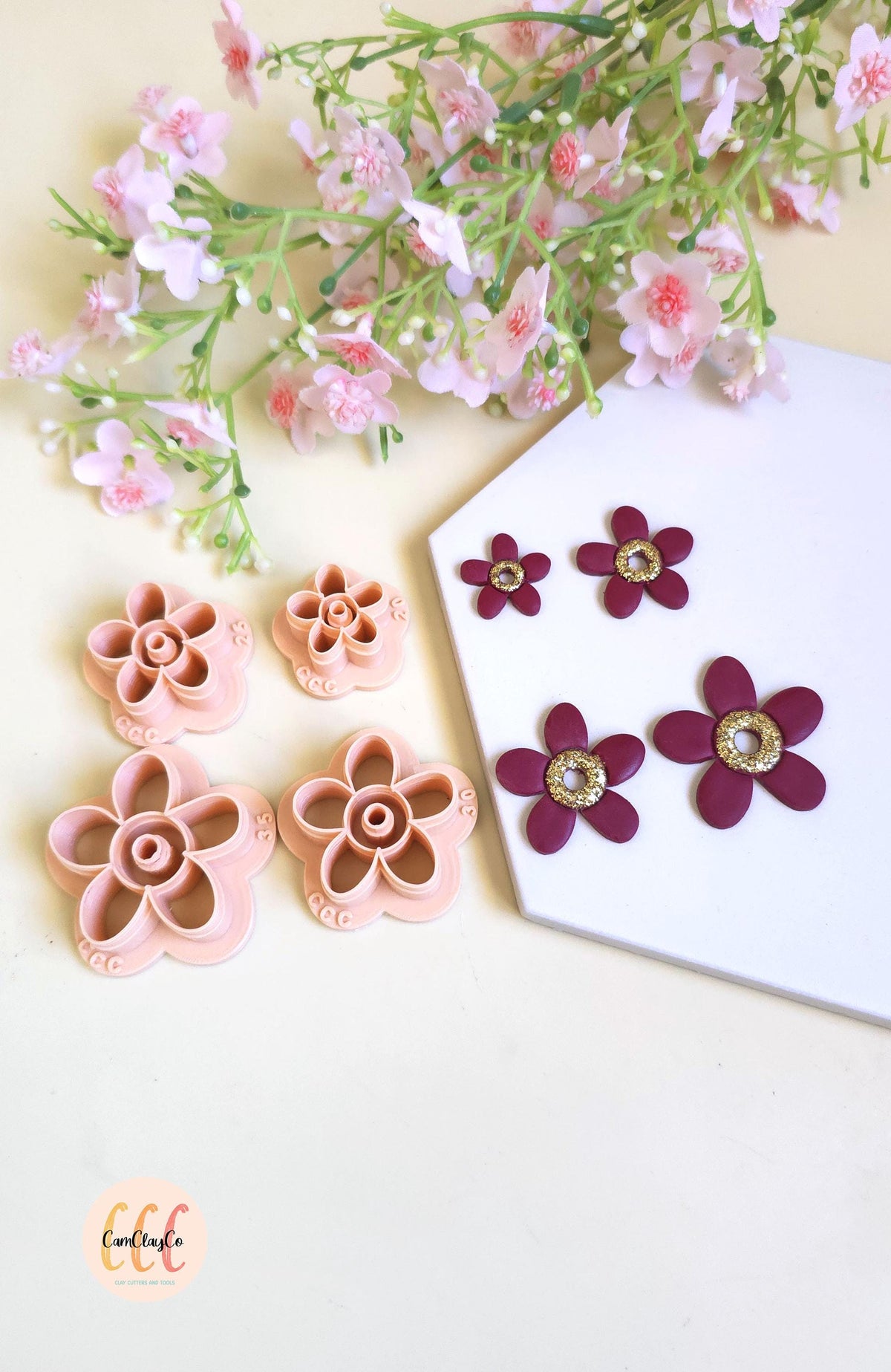 Emporte-pièces 3D fleurs organiques gros centre pour la fabrication de bijoux en argile polymère, créoles interchangeables, pampilles
