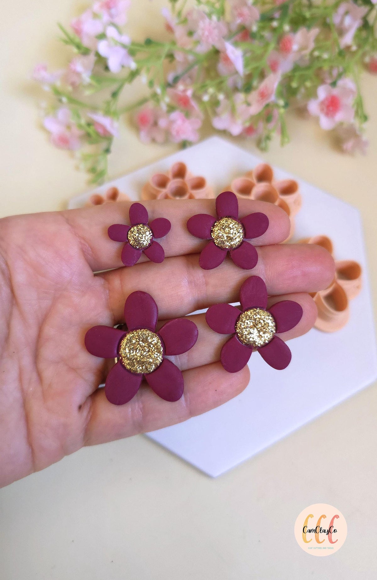 Emporte-pièces 3D fleurs organiques gros centre pour la fabrication de bijoux en argile polymère, créoles interchangeables, pampilles